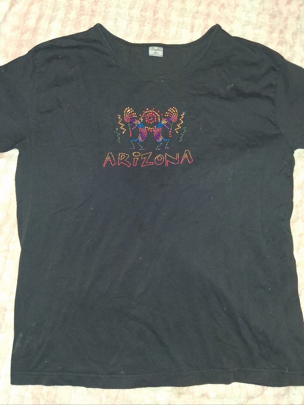 Arizona Black Short-Sleeve T-Shirt with Rhinestone Design